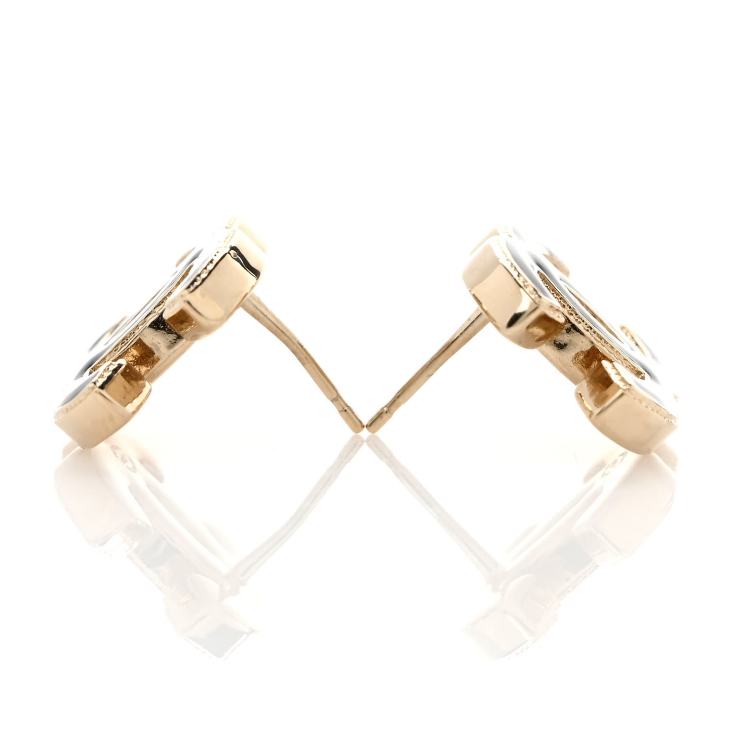Metal Enamel CC Earrings Black Gold