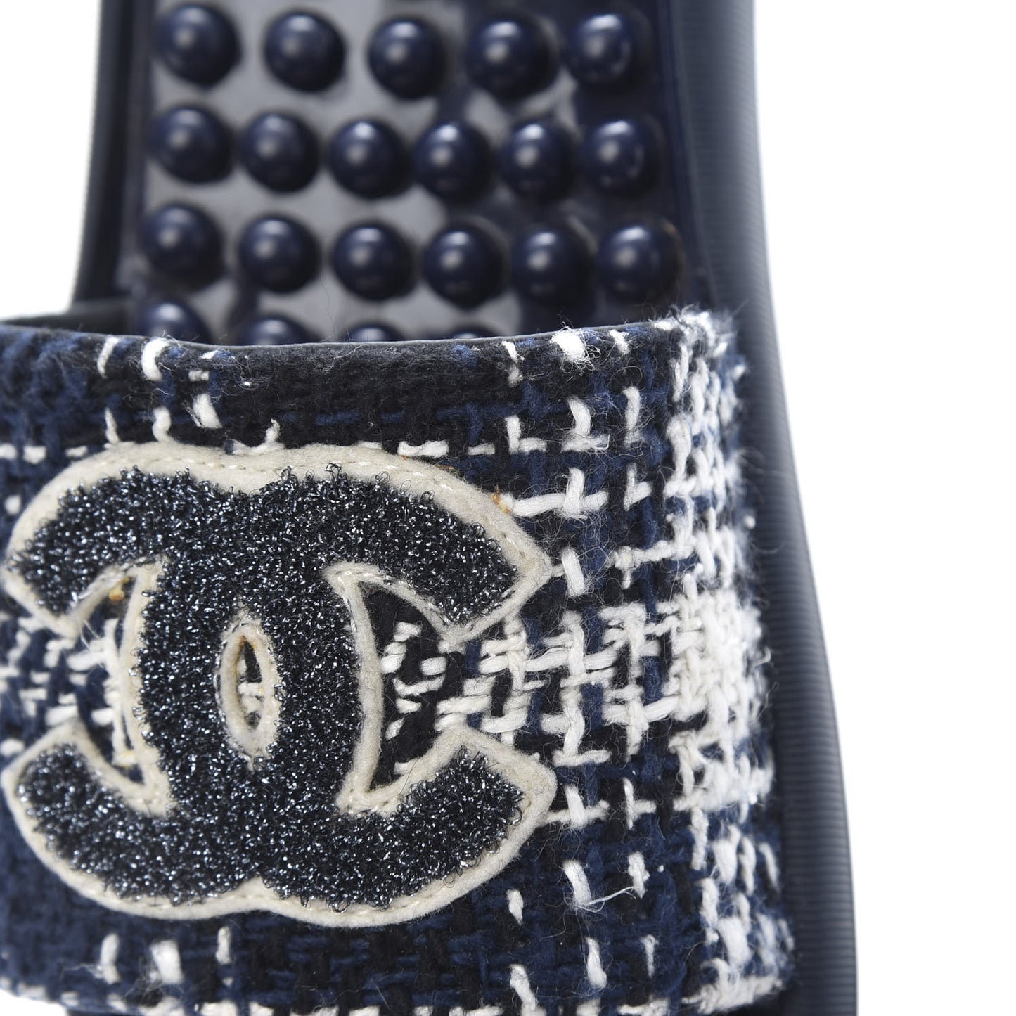 Tweed Rubber CC Flat Mules 38 Navy