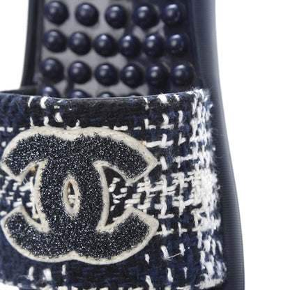 Chanel Tweed Rubber CC Flat Mules 38 Navy 7 of 7
