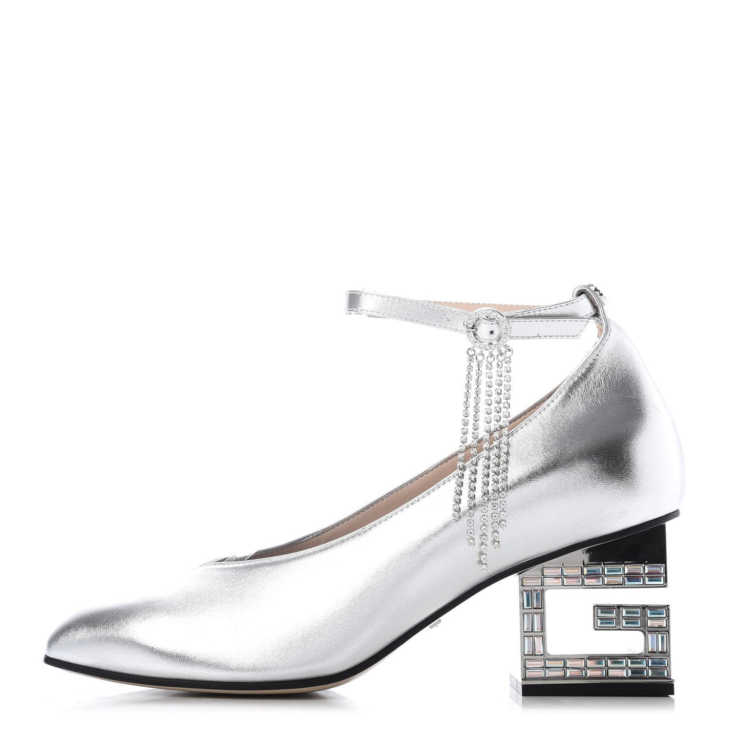 Metallic Nappa Crystal Square G Mid Heel Pumps 39.5 Silver