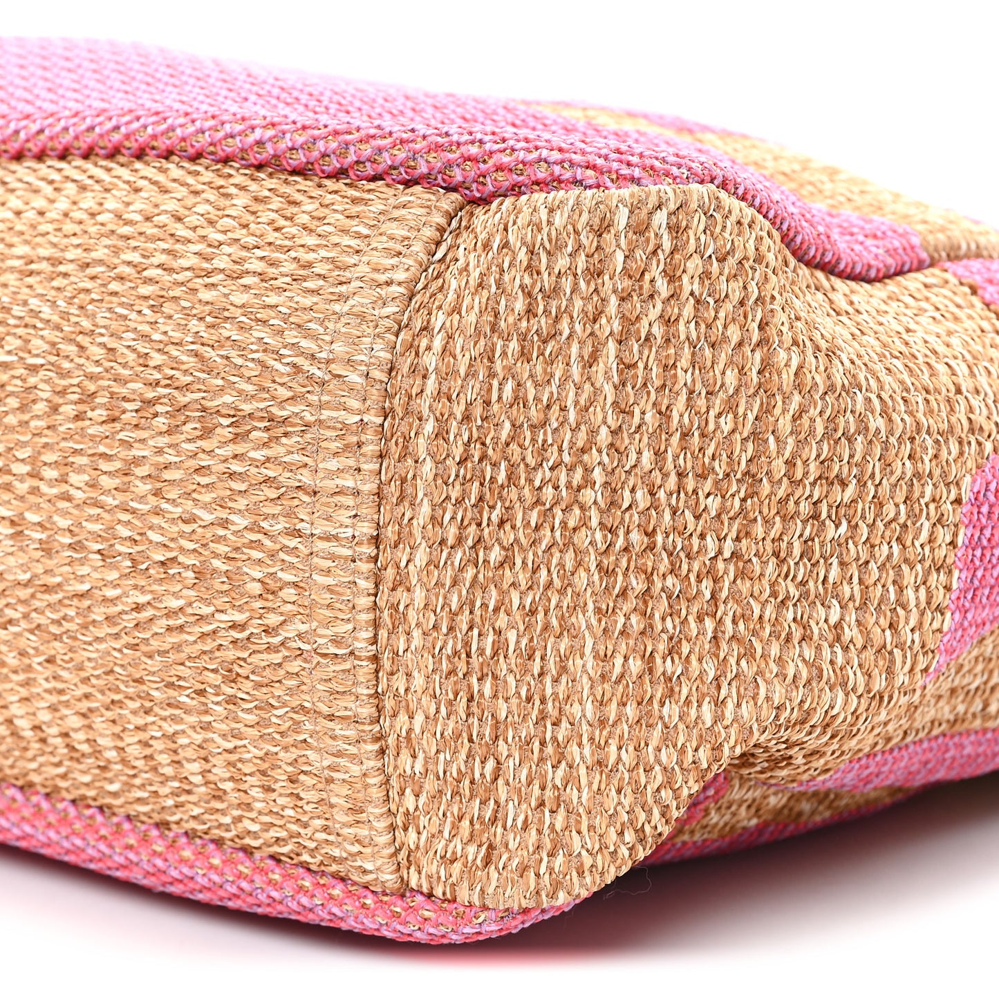 Woven Straw Raffia Logo Tote Pink Beige