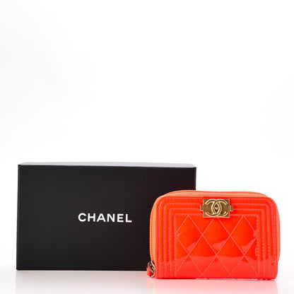 Chanel Patent Quilted Boy Zip Around Coin Purse Wallet Orange 8 of 8