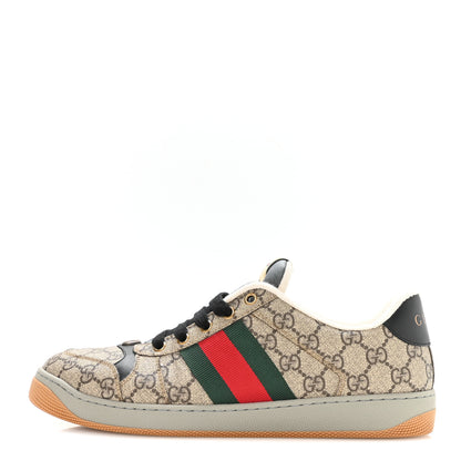 Gucci GG Supereme Monogram Miro Soft Calfskin Web Mens Screener Sneakers 9.5 Beige Ebony Black New Platinum 1 of 9