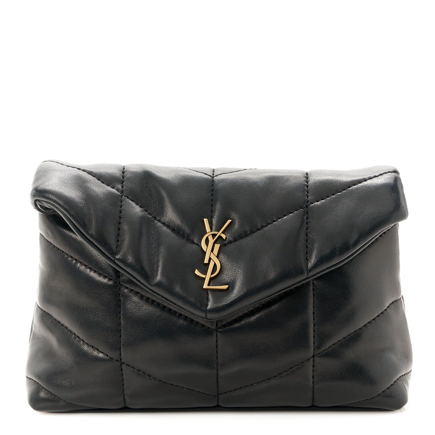 Saint Laurent Lambskin Monogram Loulou Puffer Pouch Clutch Black 1 of 11