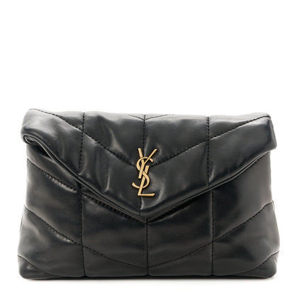 Saint Laurent Lambskin Monogram Loulou Puffer Pouch Clutch Black 1 of 11