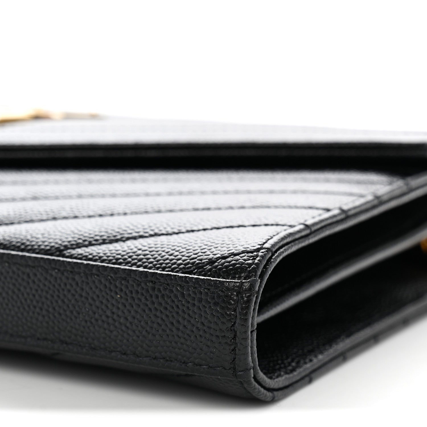 Saint Laurent Grain De Poudre Matelasse Chevron Monogram Chain Wallet Black 10 of 11