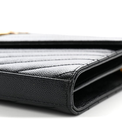 Saint Laurent Grain De Poudre Matelasse Chevron Monogram Chain Wallet Black 10 of 11