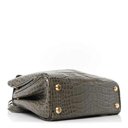 Balenciaga Shiny Calfskin Crocodile Embossed Small Rodeo Top Handle Handbag Army Green 4 of 9