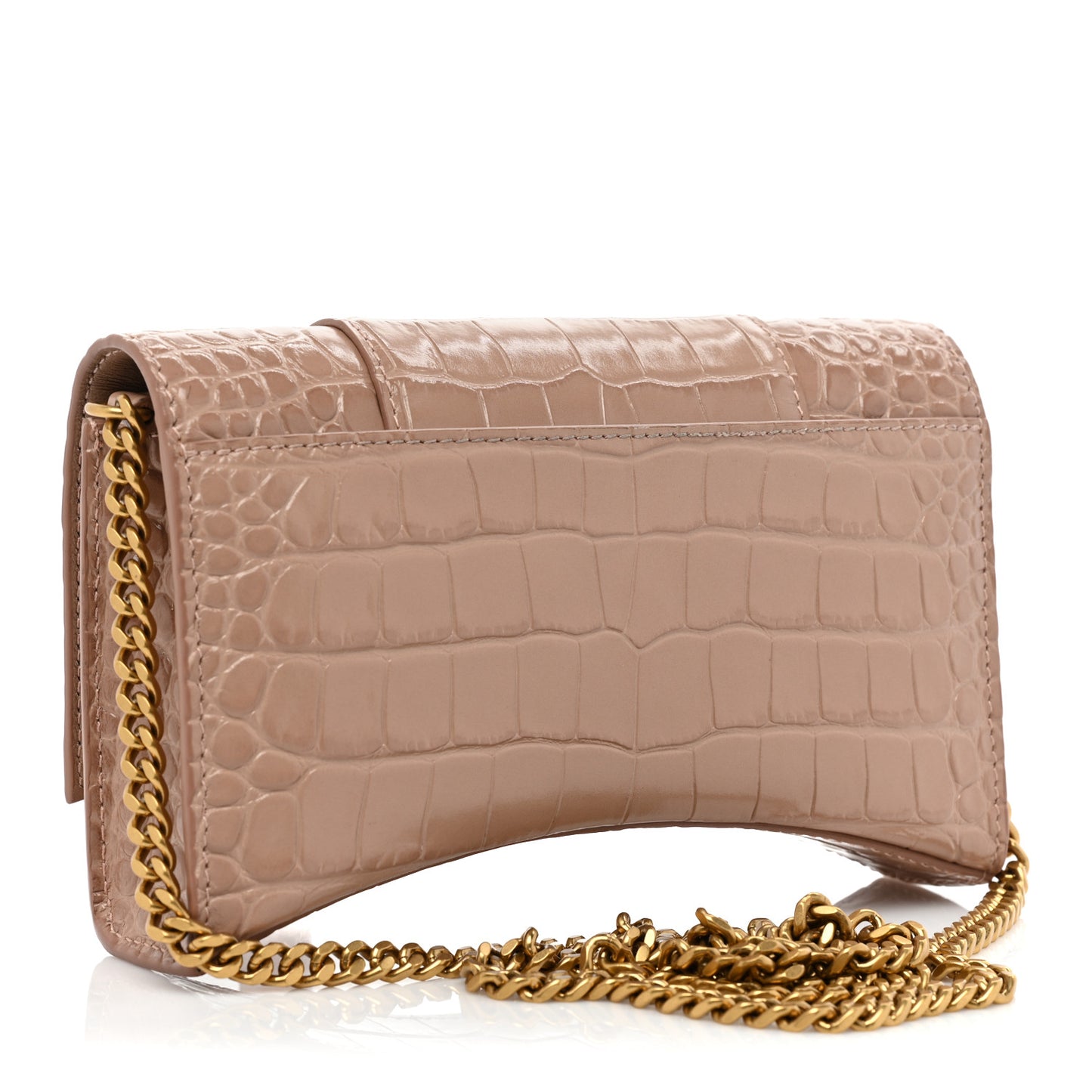 Shiny Calfskin Crocodile Embossed Hourglass Chain Bag Nude Beige