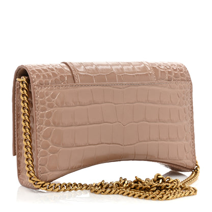 Balenciaga Shiny Calfskin Crocodile Embossed Hourglass Chain Bag Nude Beige 3 of 13