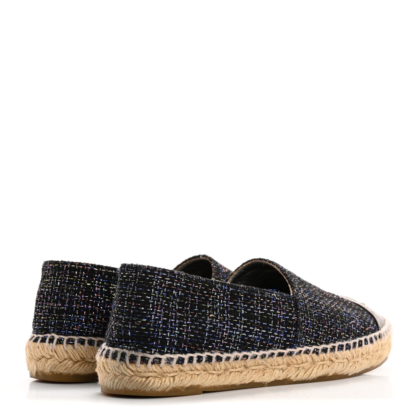 Metallic Tweed Patent CC Espadrilles 37 Black Silver