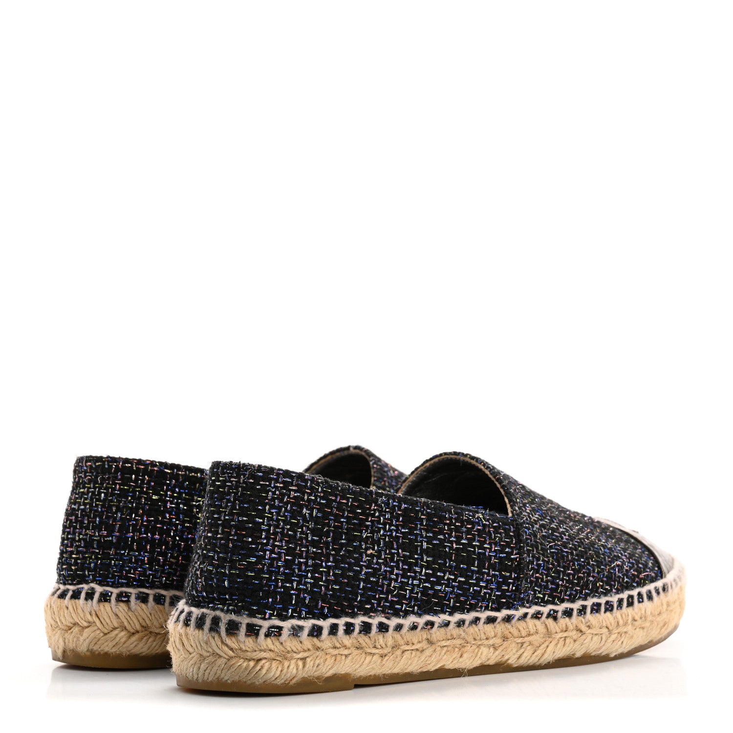 Chanel Metallic Tweed Patent CC Espadrilles 37 Black Silver 5 of 14