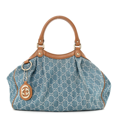 Gucci Denim Monogram Medium Sukey Tote Blue 1 of 20