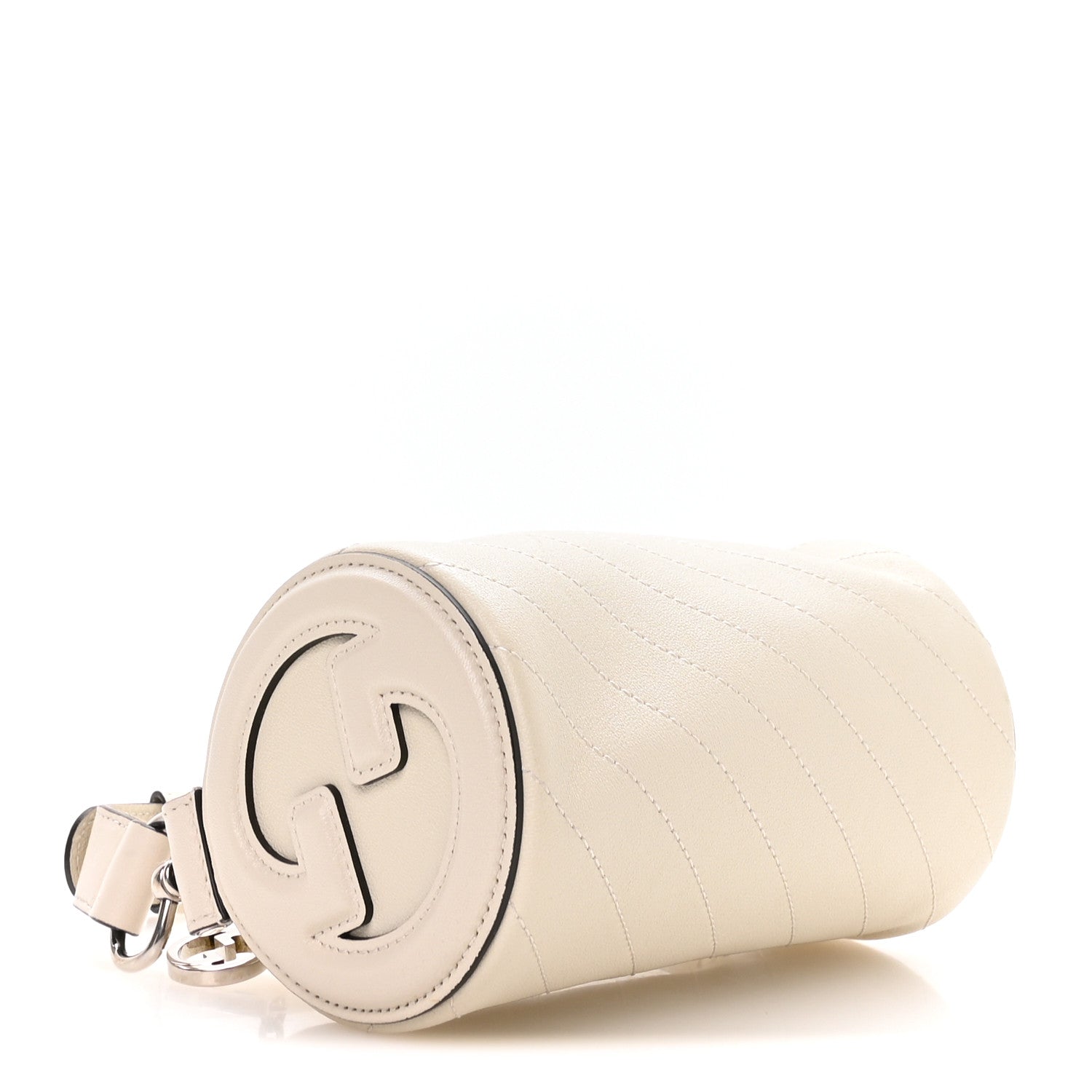 Gucci Sakai Be Green Calfskin Diagonal Stitched Mini Blondie Barrel Shoulder Bag Mystic White 4 of 10