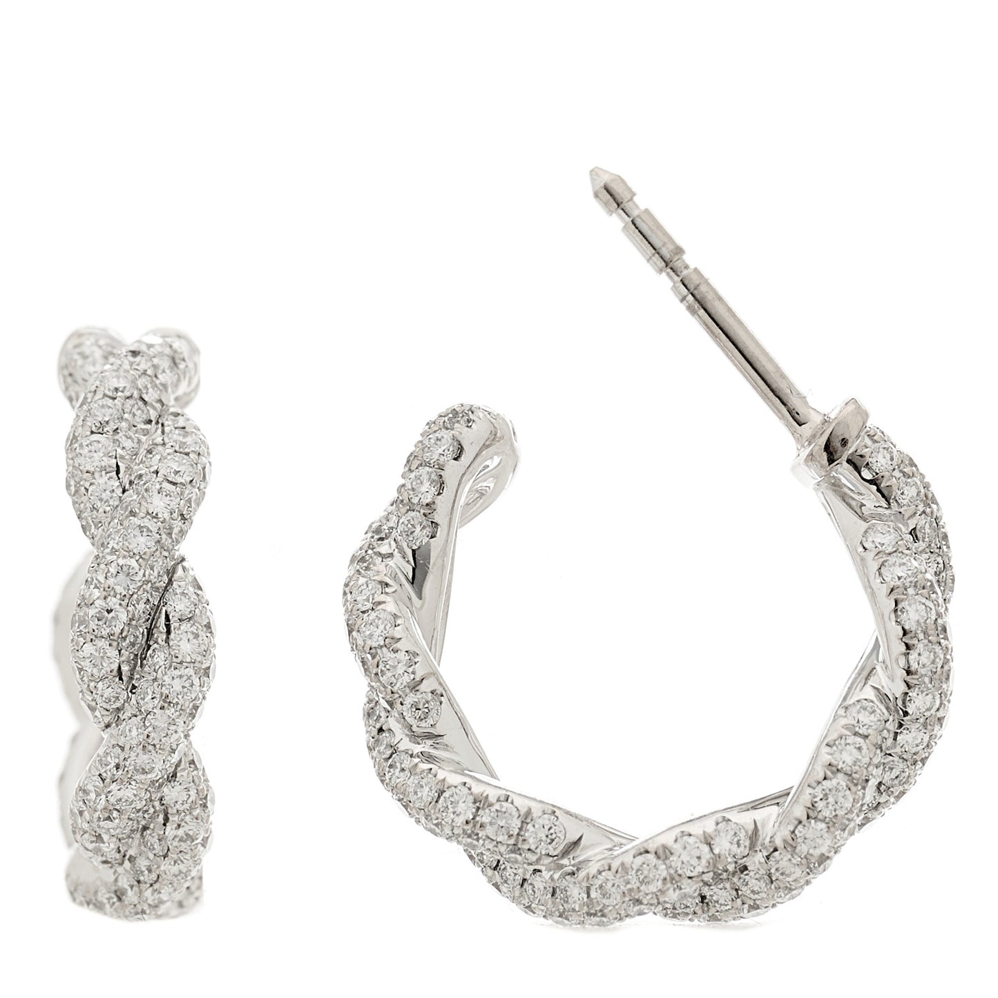 18K White Gold Diamond 16mm Wisteria Hoop Earrings