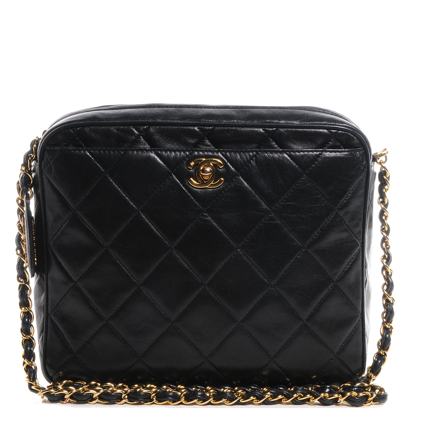 Quilted Lambskin Tassel Camera Case Black