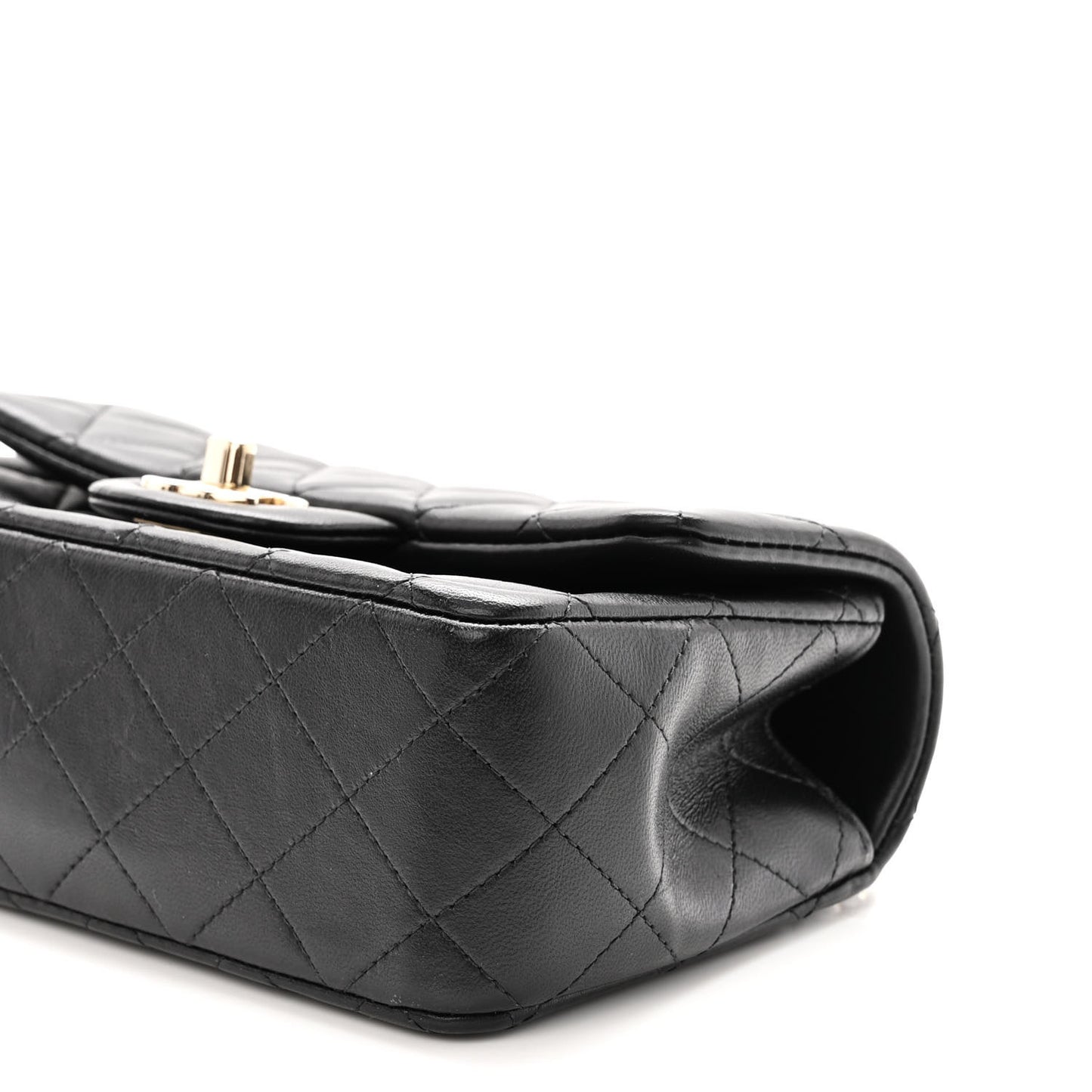 Lambskin Quilted Mini Top Handle Rectangular Flap Black
