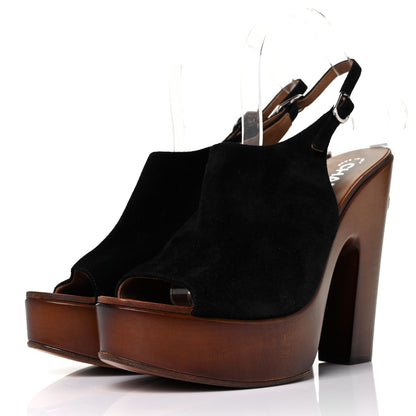 Chanel Suede CC Wood Clogs 41 Brown Black 3 of 8