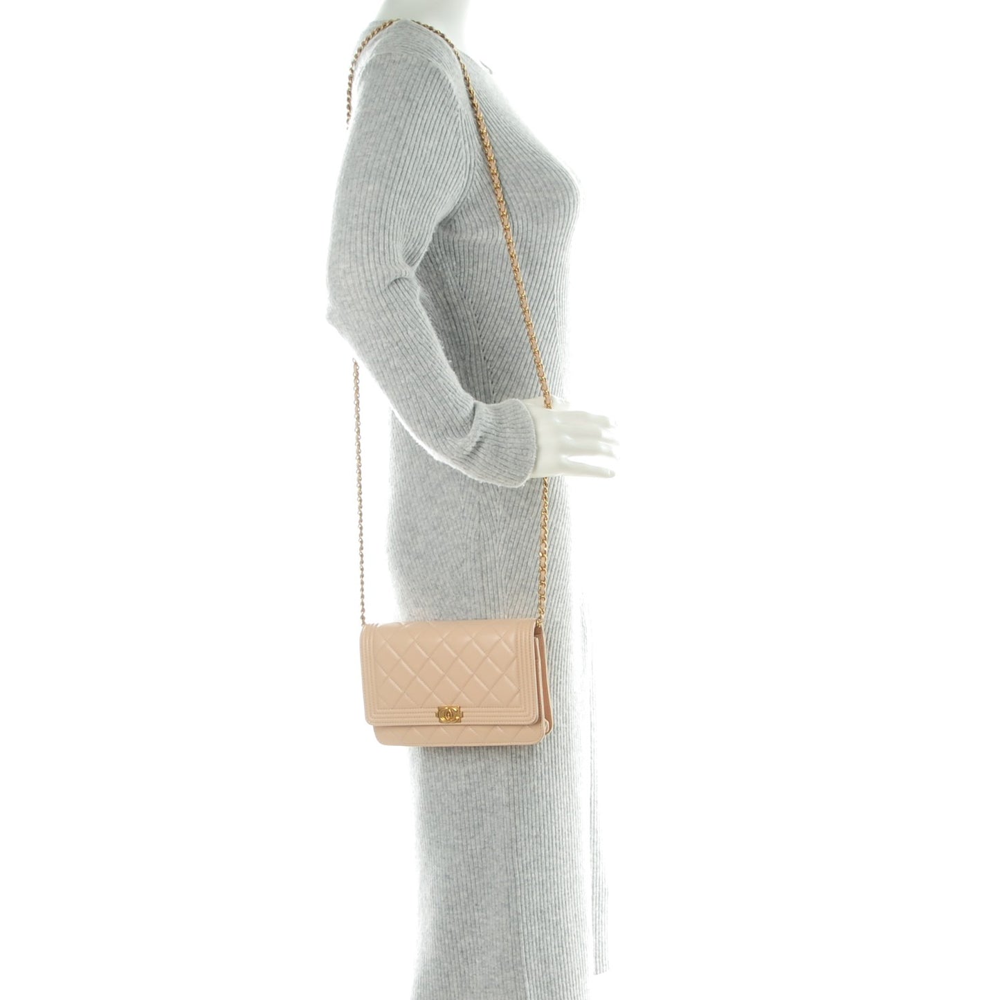 Lambskin Quilted Boy Wallet On Chain WOC Beige