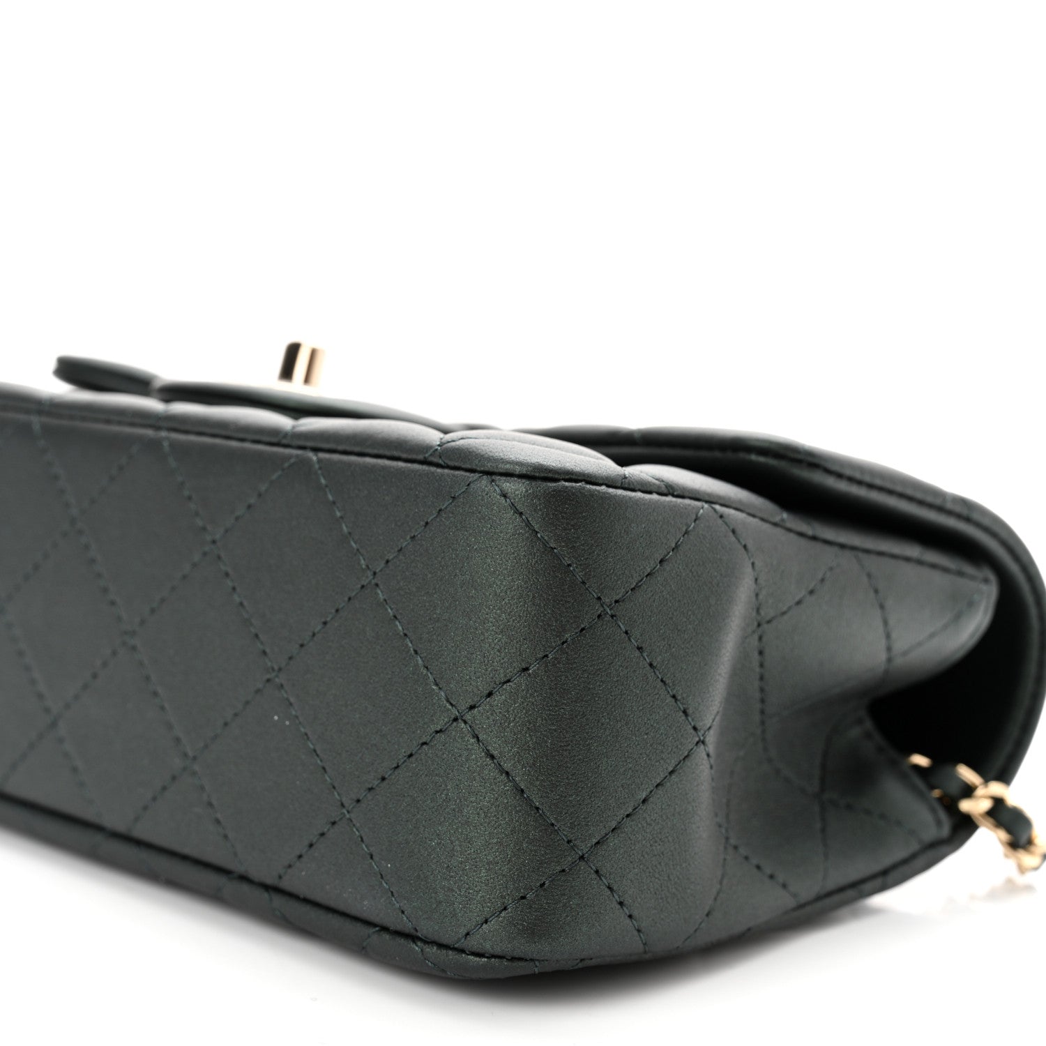 Chanel Iridescent Lambskin Quilted Mini Top Handle Rectangular Flap Dark Green 10 of 11