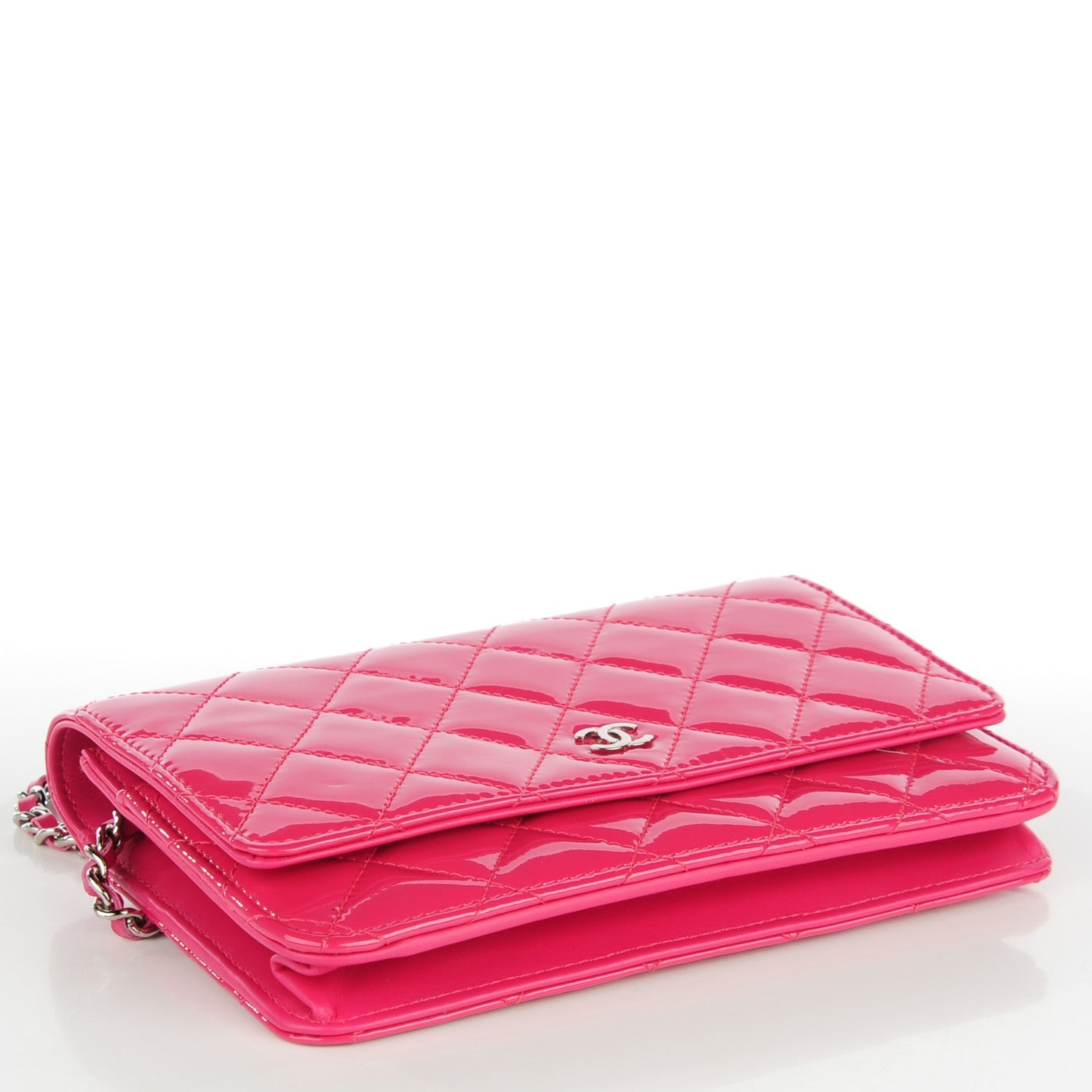 Chanel Patent Quilted Wallet On Chain WOC Fuchsia 4 of 8