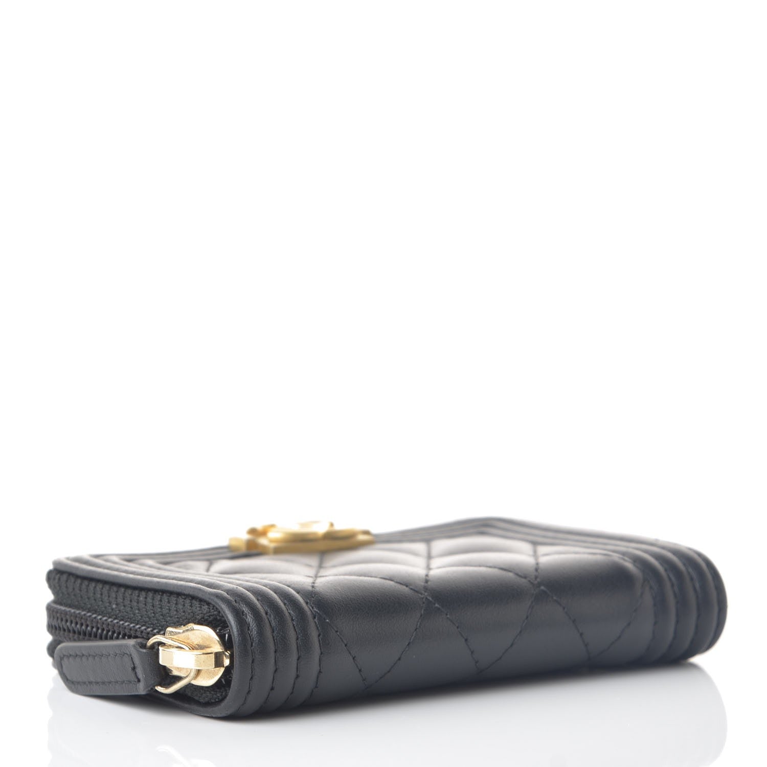 Chanel Lambskin Quilted Zip Around Boy Coin Purse Wallet Black 4 of 8