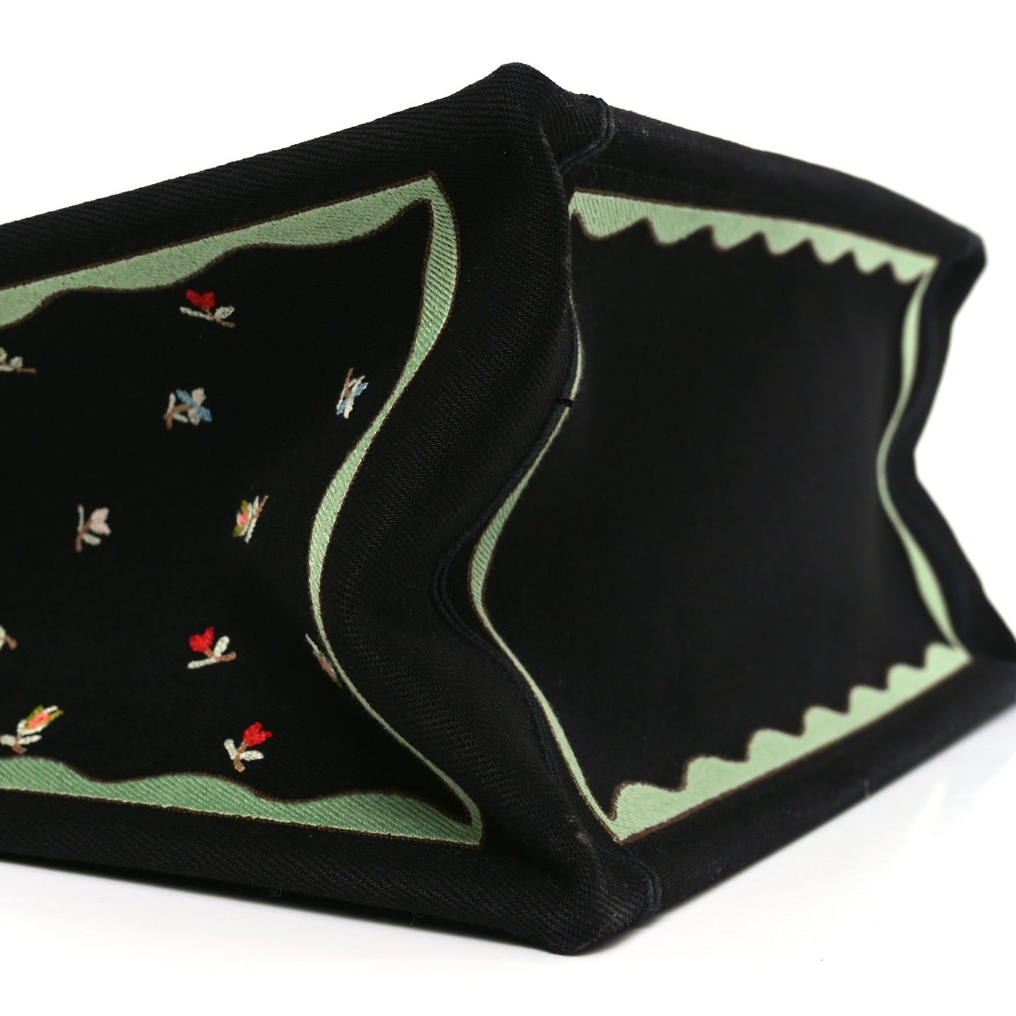 Canvas Embroidered Medium Dioramour Revolution Flowers Book Tote With Strap Black Multicolor
