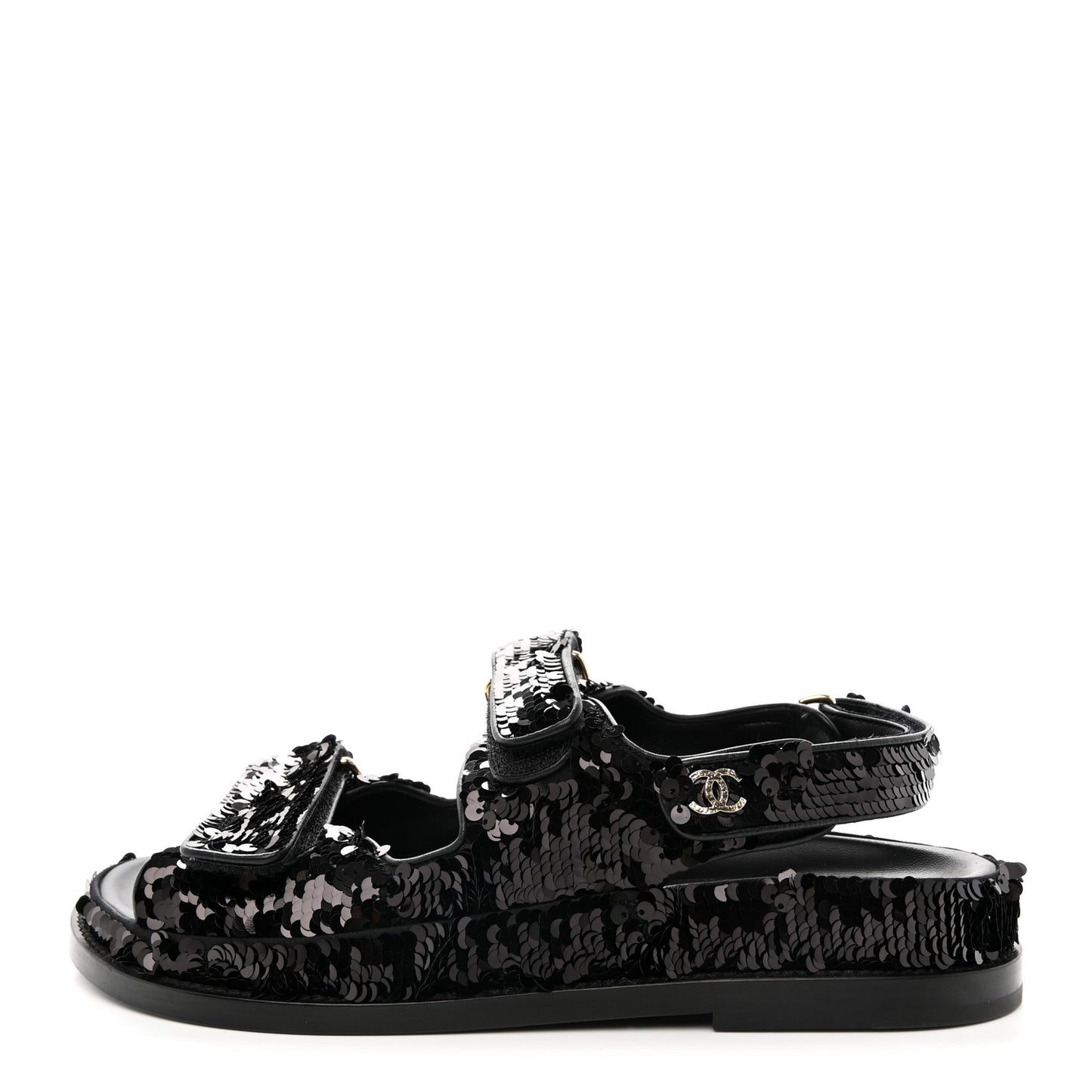 Sequin Knit Velcro Dad Sandals 37.5 Black