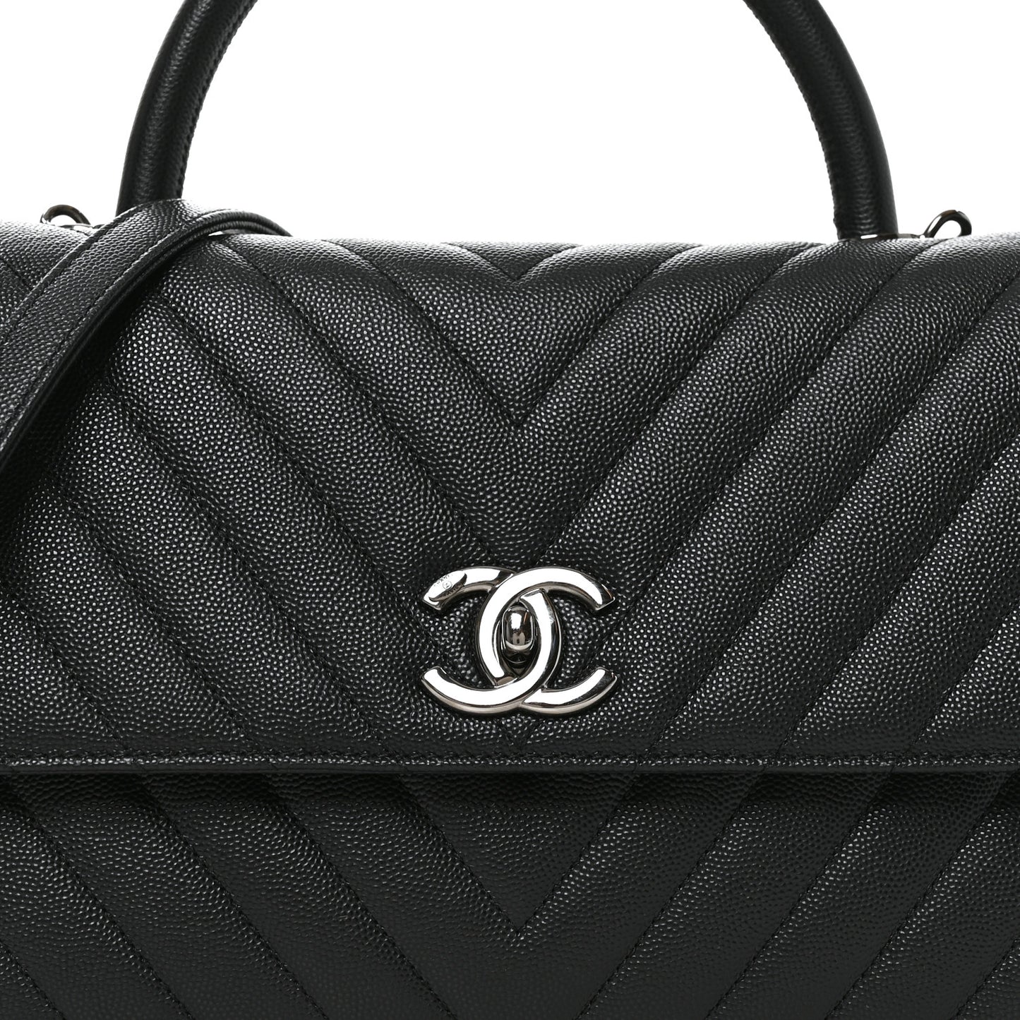 Caviar Chevron Quilted Small Coco Handle Flap Black