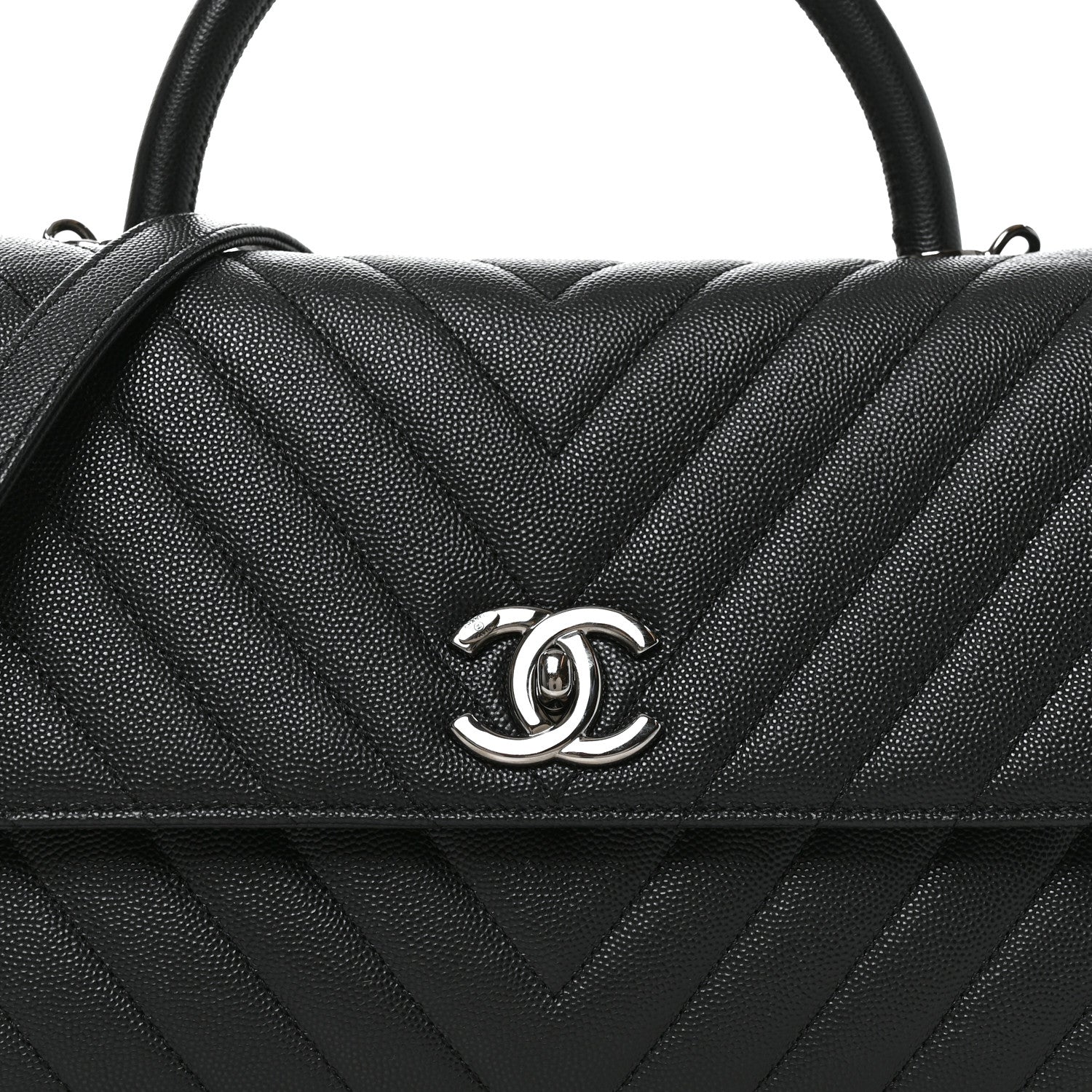 Chanel Caviar Chevron Quilted Small Coco Handle Flap Black 8 of 11