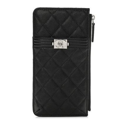 Chanel Caviar Quilted Boy Flat Wallet Pouch Black 1 of 7
