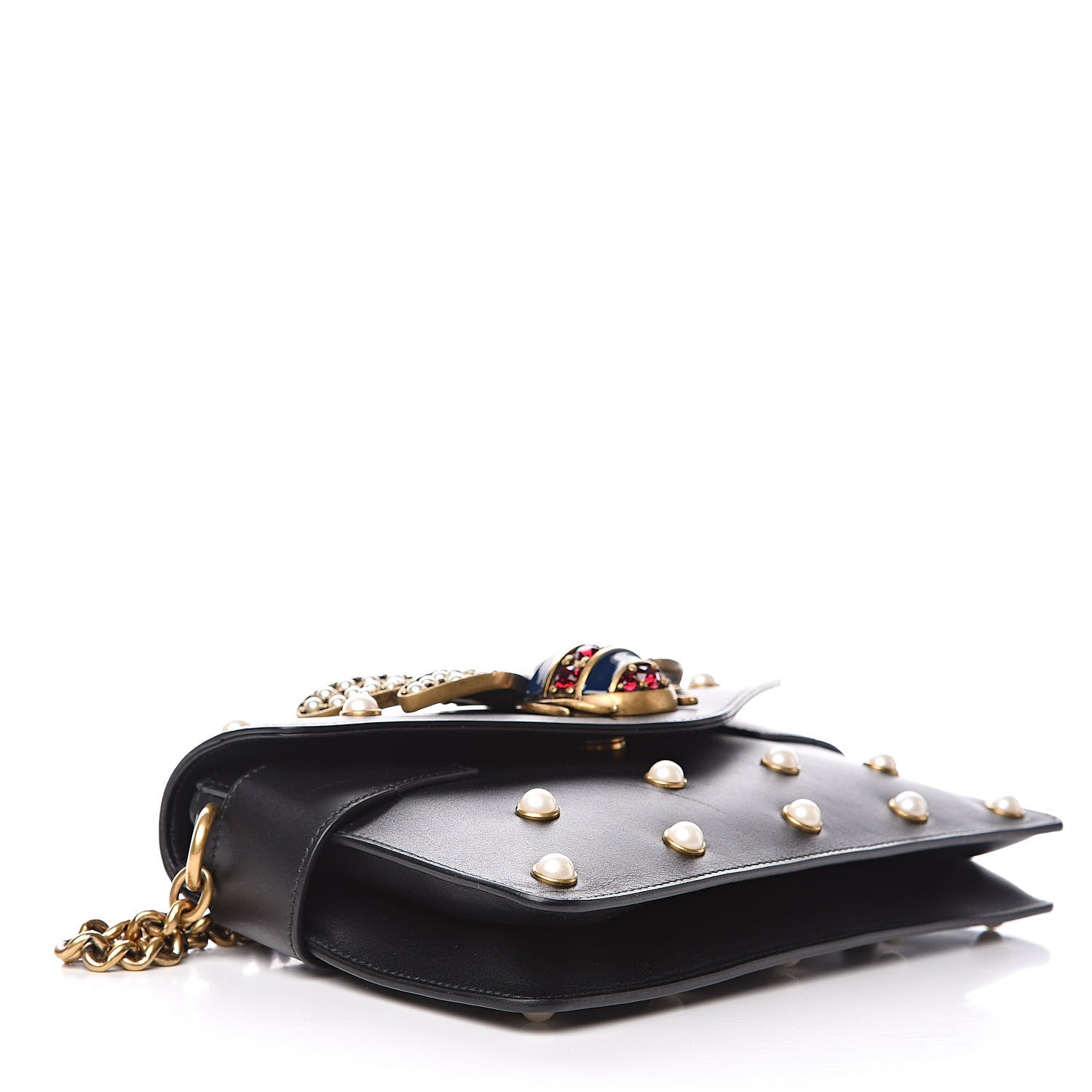 Gucci Nappa Pearl Studded Mini Queen Margaret Broadway Shoulder Bag Black 4 of 13