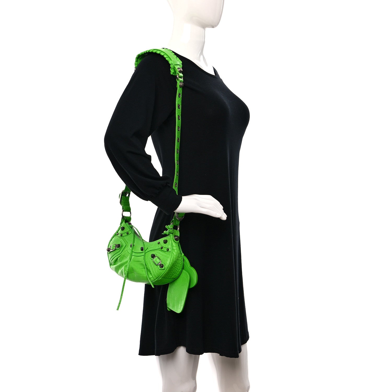 Balenciaga Extra Supple Calfskin Crocodile Embossed Le Cagole Shoulder Bag XS Acid Green 2 of 11