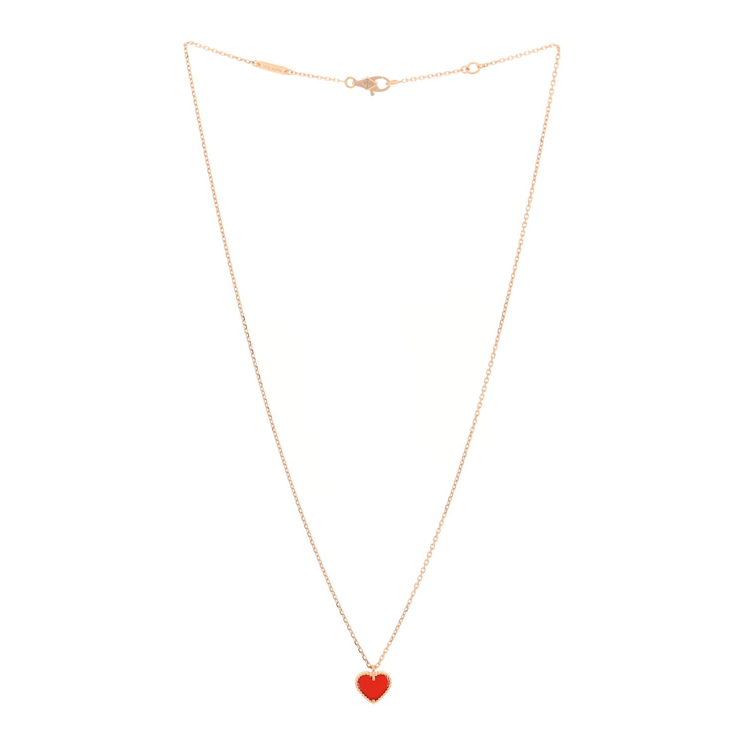 Van Cleef & Arpels 18k Rose Gold Carnelian Sweet Alhambra Heart Pendant Necklace 3 of 5