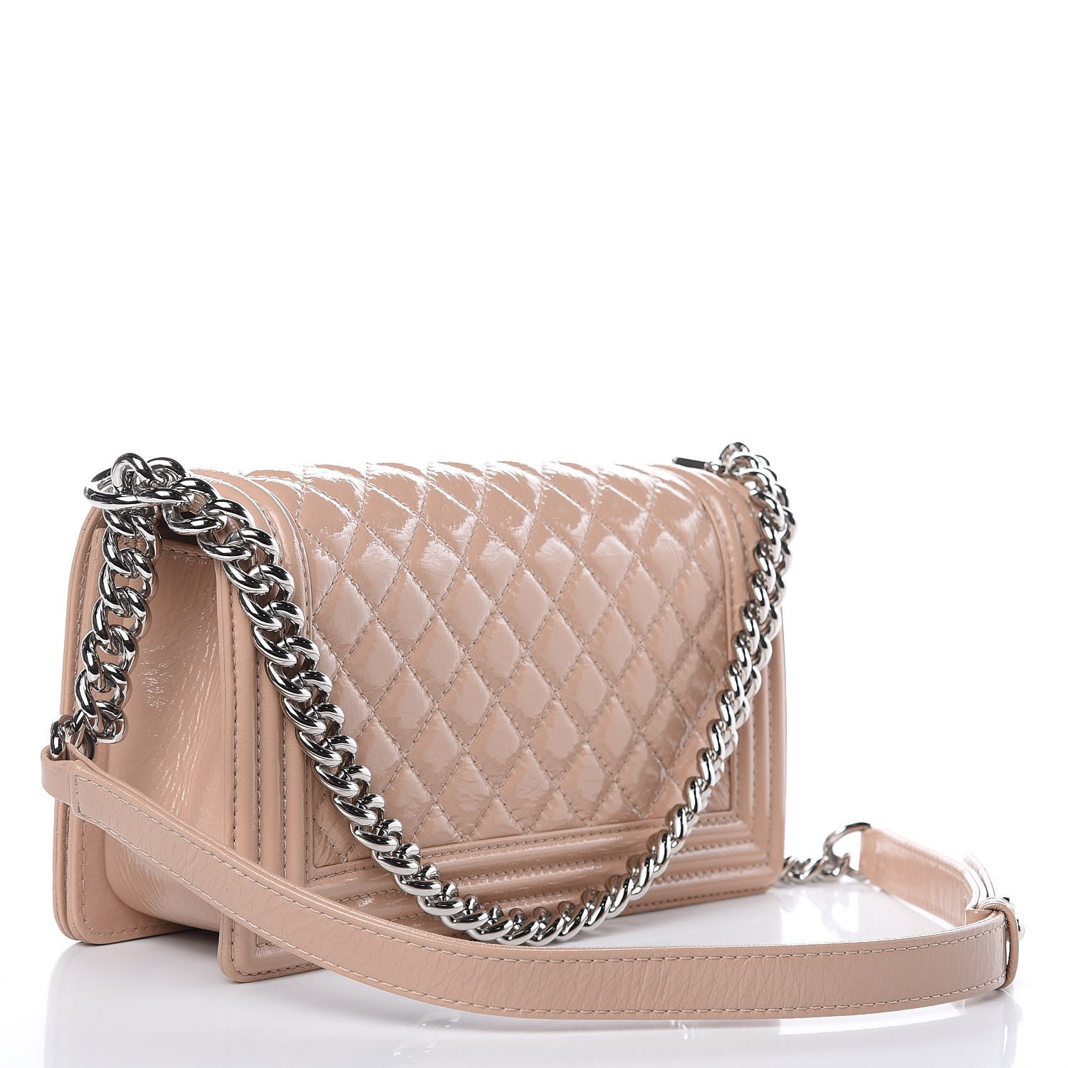 Chanel Distressed Patent Quilted Medium Boy Flap Beige 3 of 11