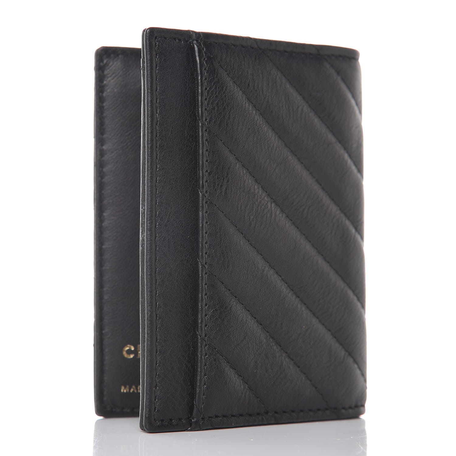 Chanel Sheepskin Chevron Card Holder Wallet Black 3 of 7