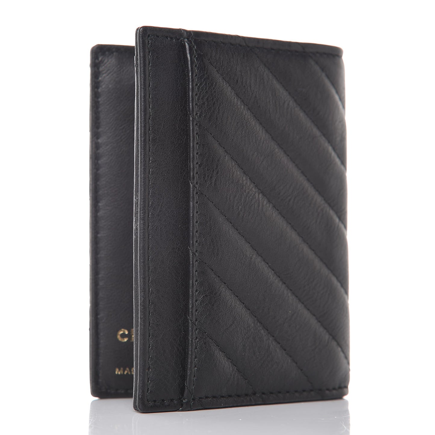 Sheepskin Chevron Card Holder Wallet Black