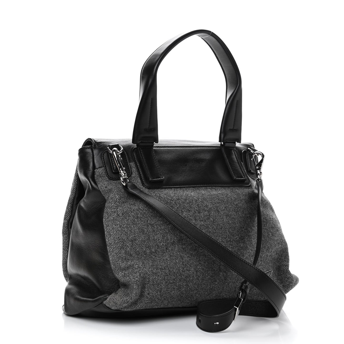Tweed Wool Calfskin Medium Pandora Pure Flap Bag Dark Grey Black