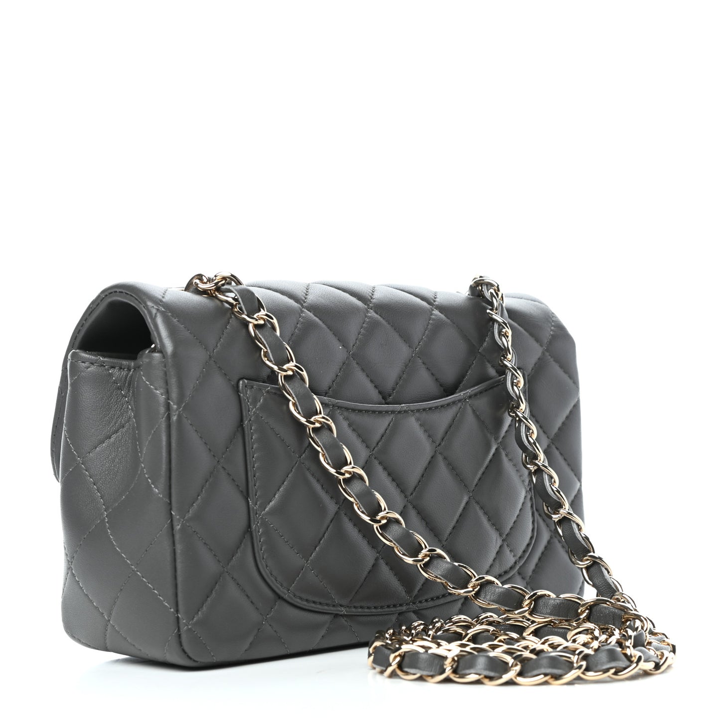 Lambskin Quilted Mini Rectangular Flap Grey