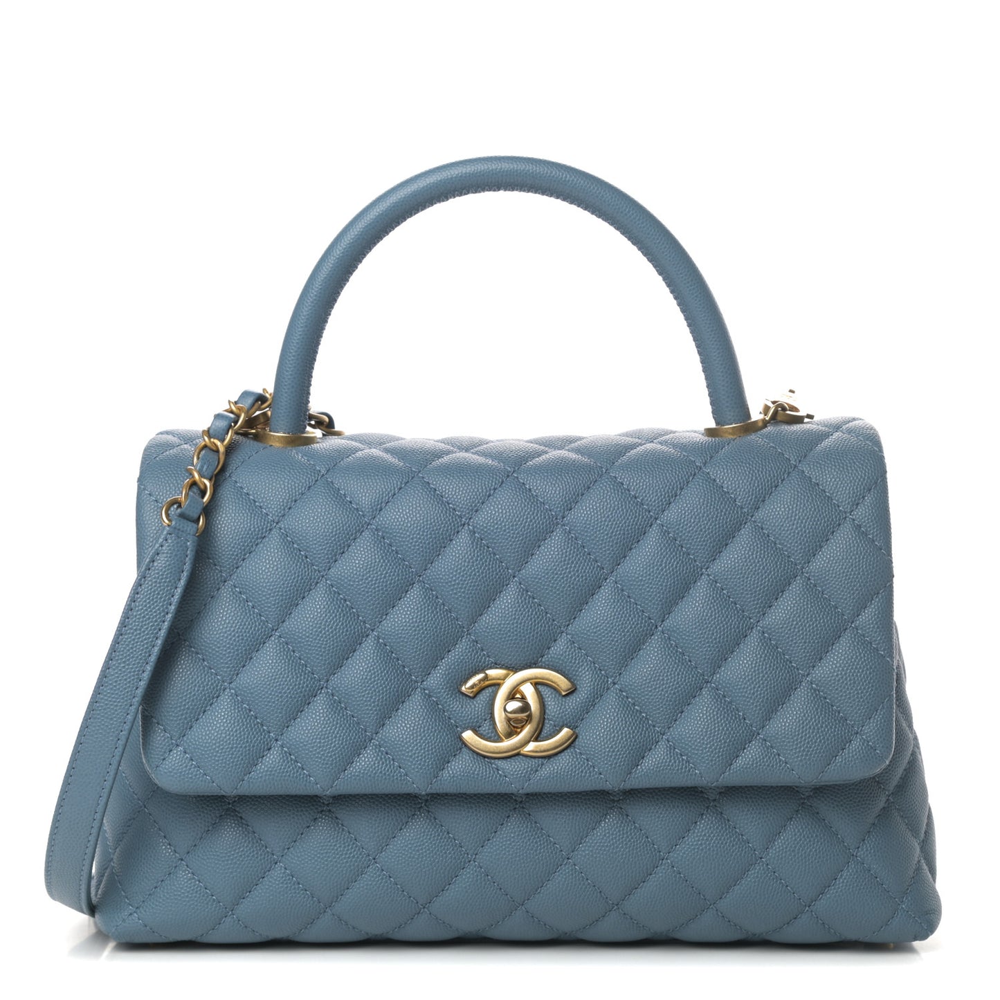 Caviar Quilted Small Coco Handle Flap Blue