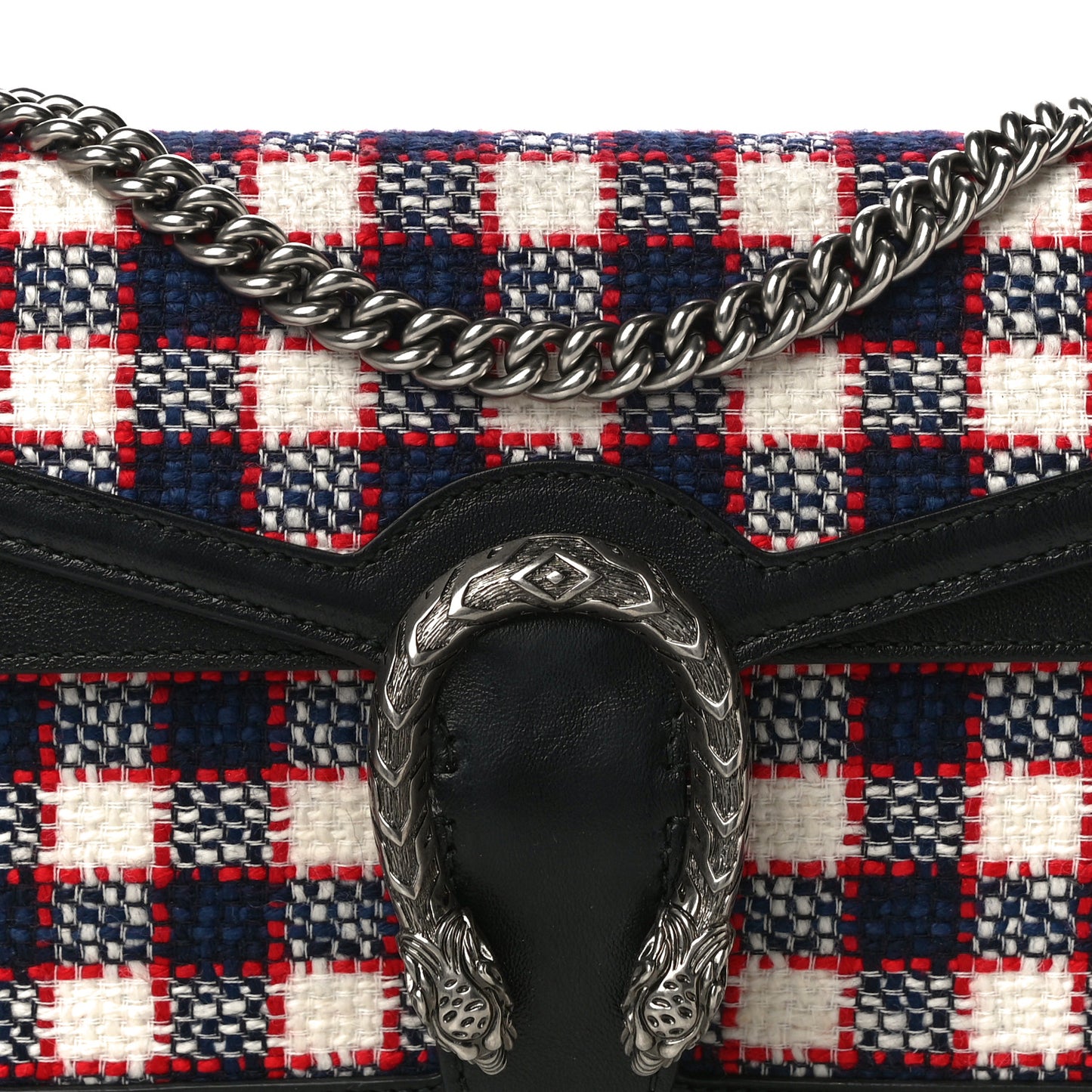 Vintage Tweed Check Small Dionysus Shoulder Bag White Hibiscus Red Marine