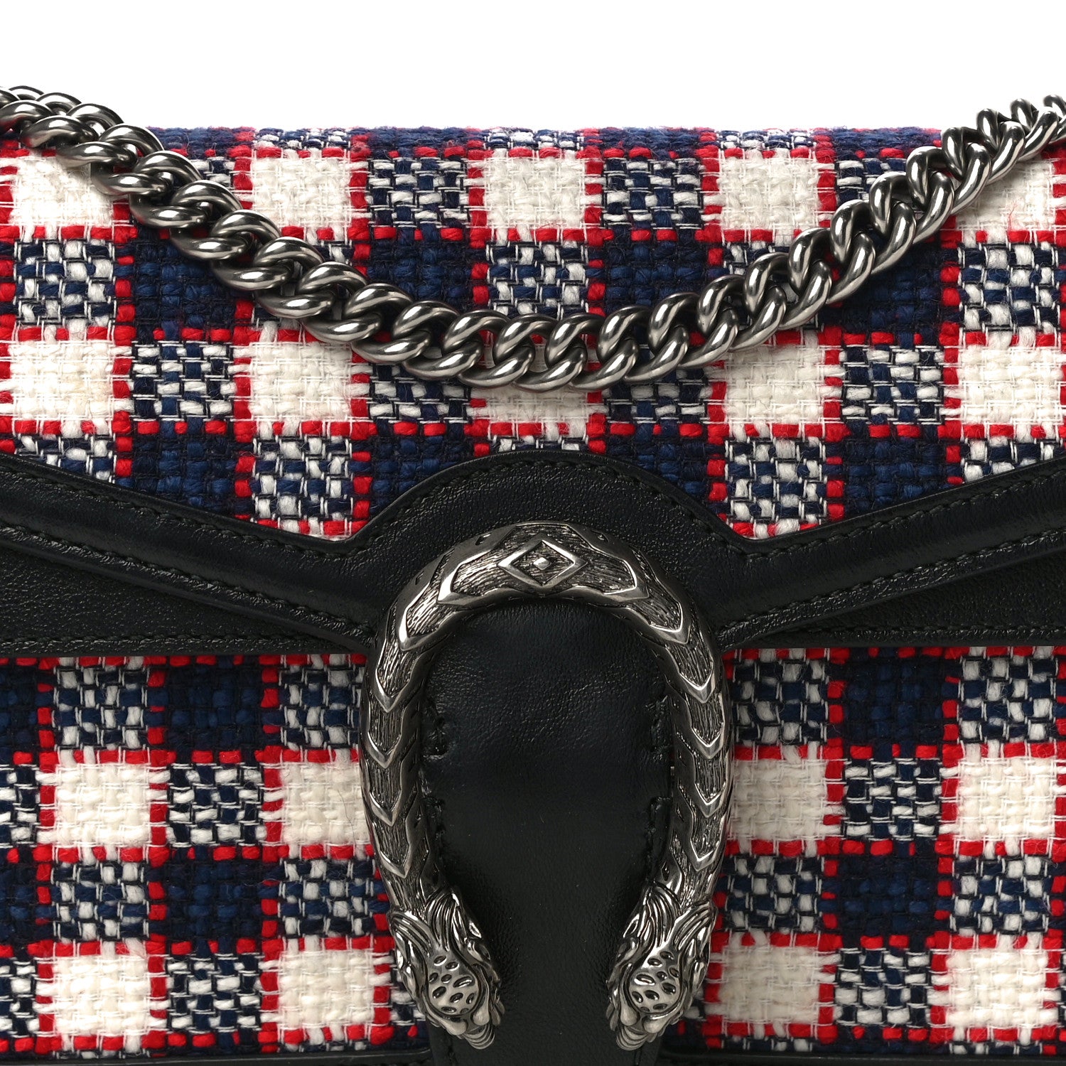 Gucci Vintage Tweed Check Small Dionysus Shoulder Bag White Hibiscus Red Marine 9 of 15