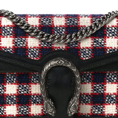 Gucci Vintage Tweed Check Small Dionysus Shoulder Bag White Hibiscus Red Marine 9 of 15
