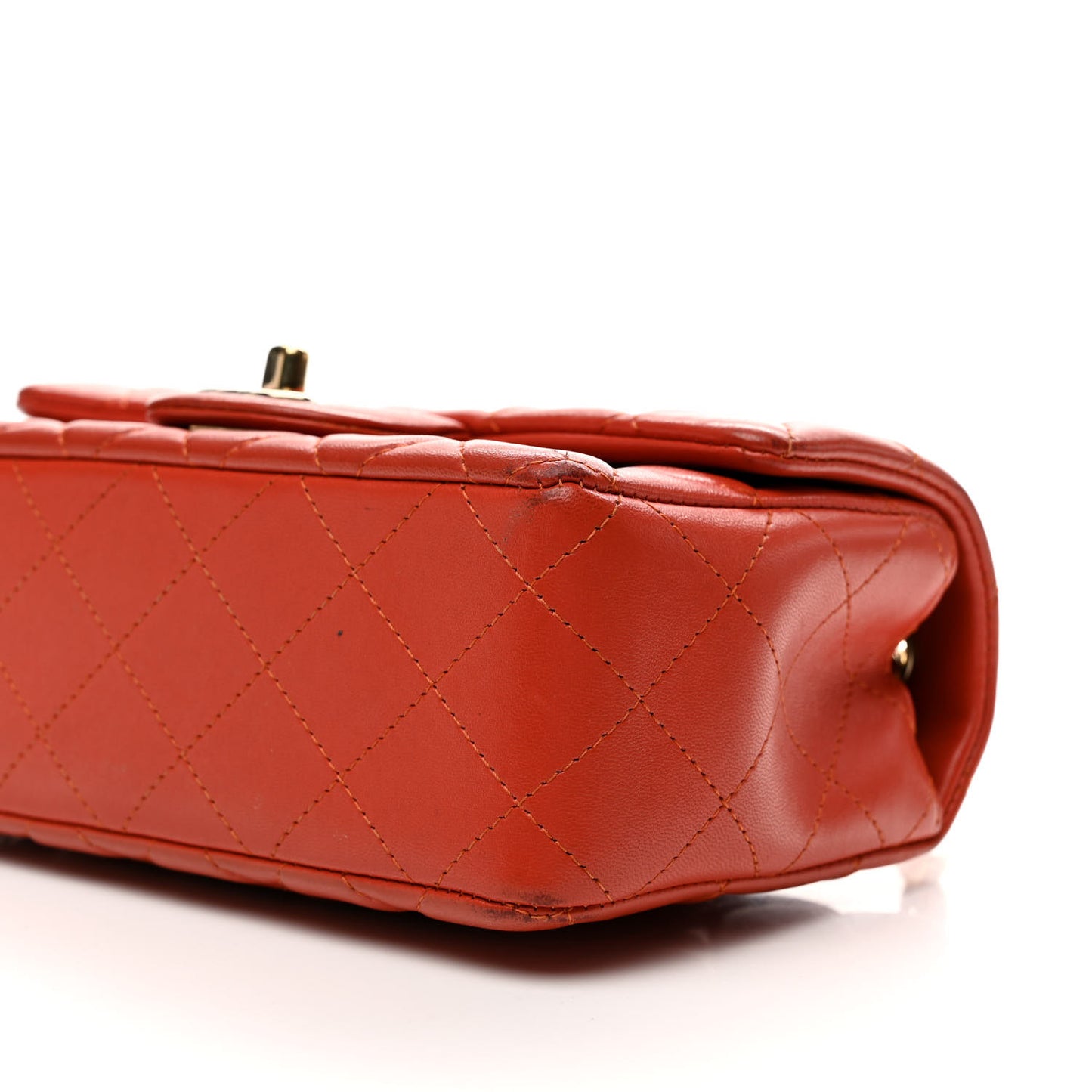 Lambskin Quilted Mini Rectangular Flap Orange