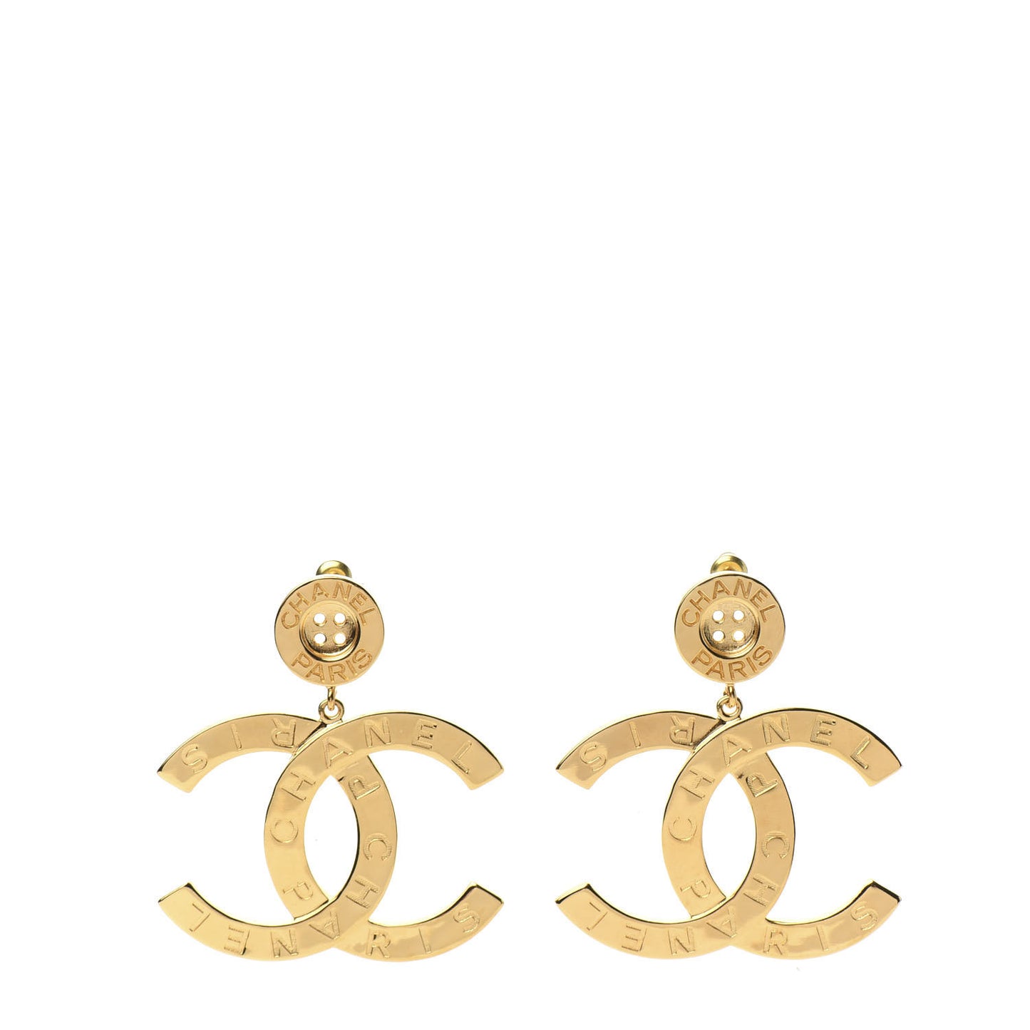 Metal Large Paris Button Earrings Gold