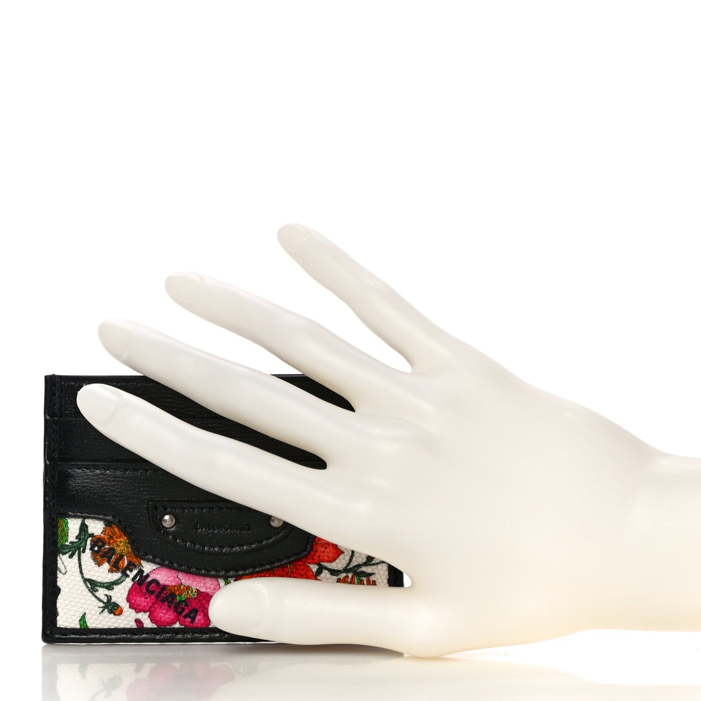 X GUCCI Canvas Azalea Calfskin Flora Logo Print Neo Classic Card Holder White Multicolor Black