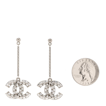Chanel Baguette Crystal CC Drop Earrings Silver 2 of 5