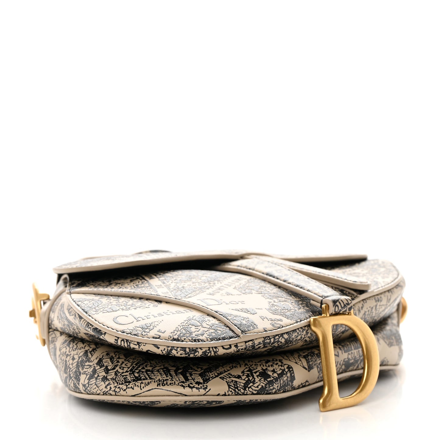 Calfskin Plan De Paris Printed Saddle Bag With Strap Beige Black