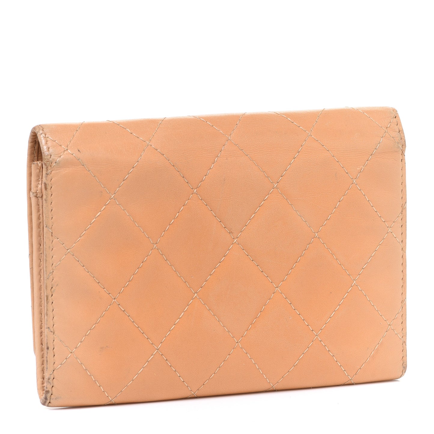 Calfskin Quilted Cambon Flap Wallet Beige