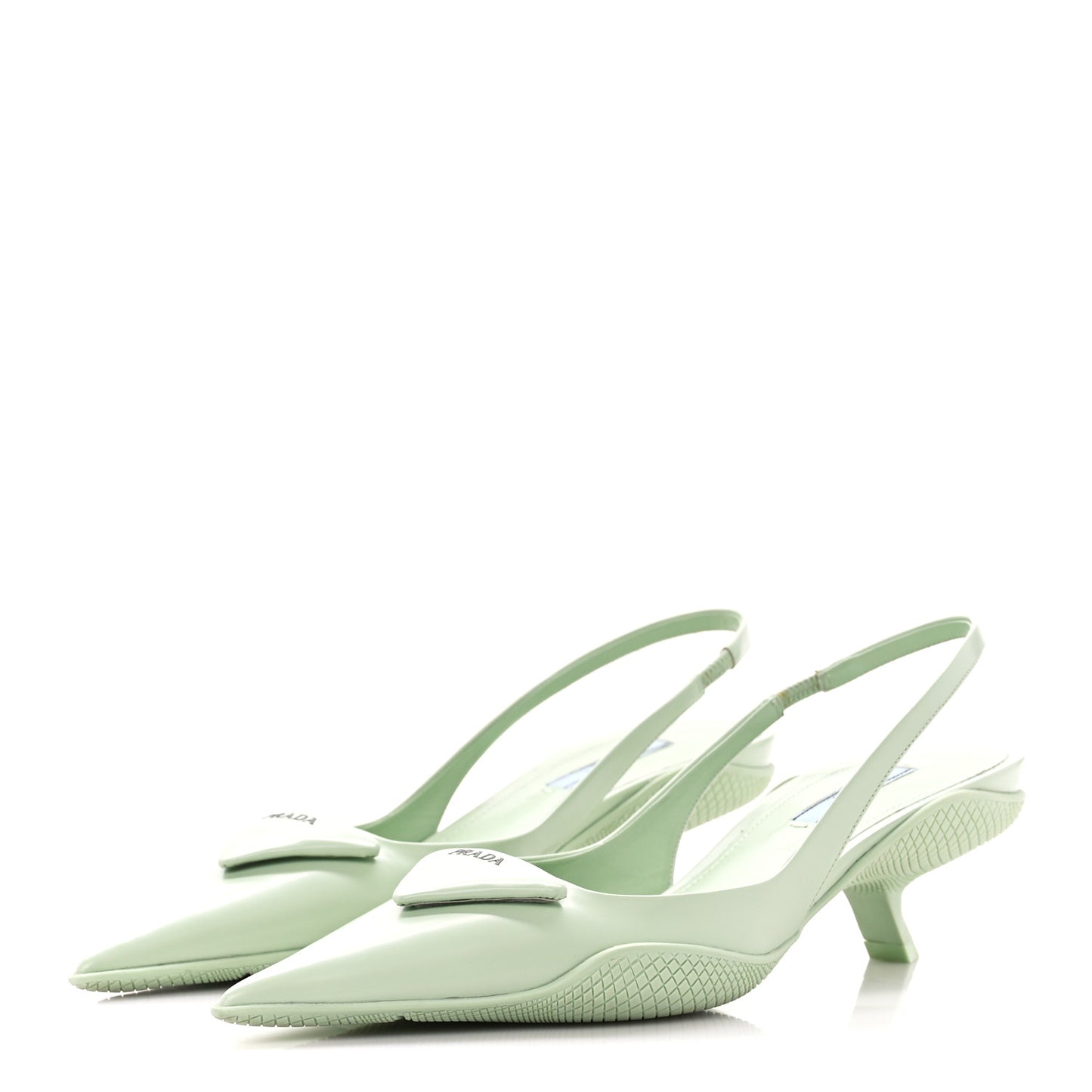 Spazzolato Triangle Logo Pointed Toe 45mm Slingback Pumps 37 Acqua